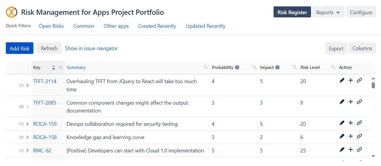 Risk Register - Risk Management for Jira